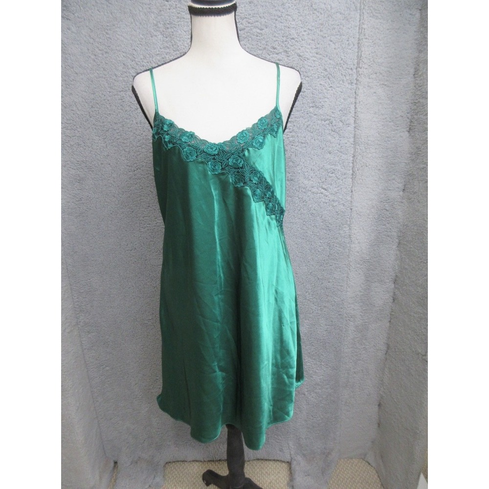 Vintage Delicates Slip Dress Womens M Green Lace Satin Coquette Fairycore Y2K